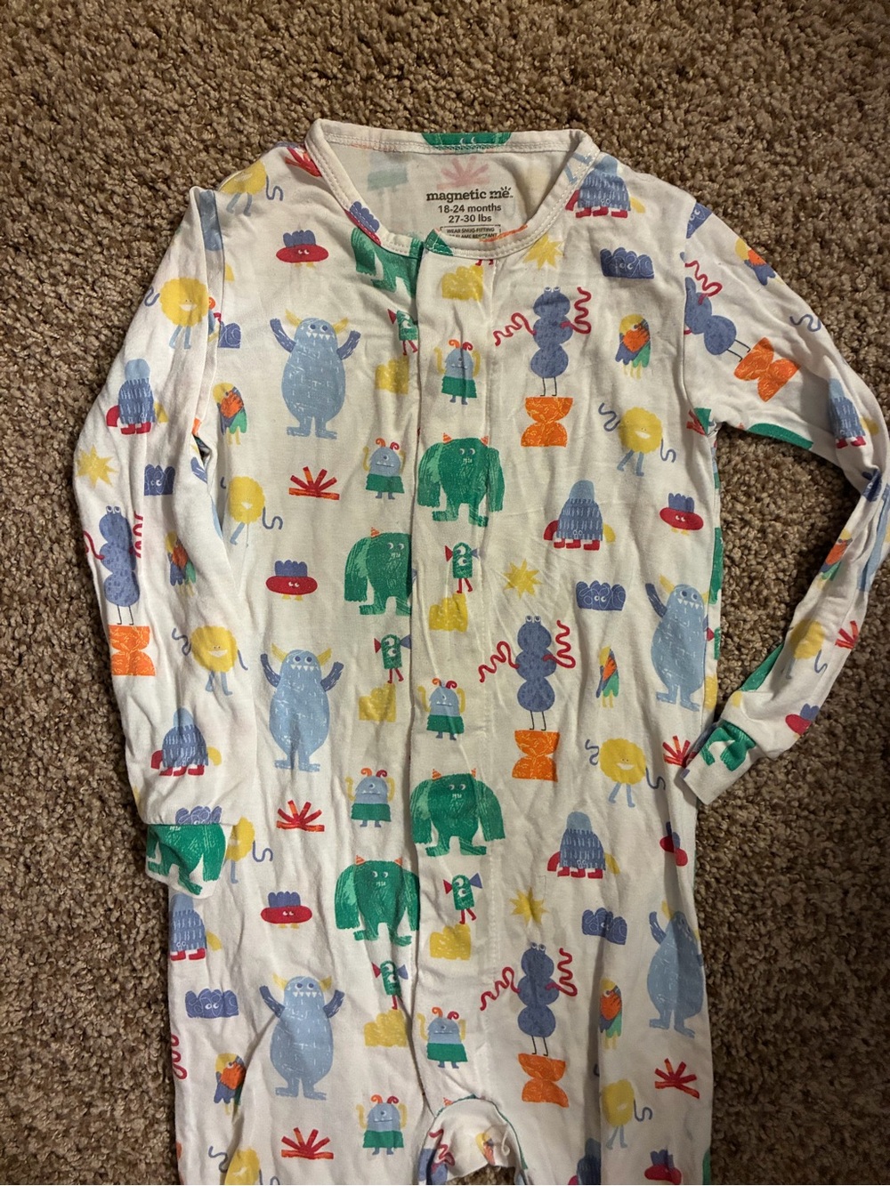 Magnetic Me White Multicolor Monster Print Sleep Sack Pajamas